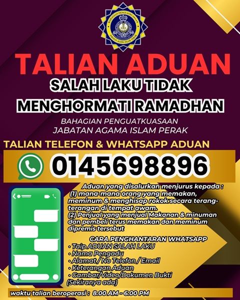 MAKLUMAN TALIAN ADUAN: SALAH LAKU TIDAK MENGHORMATI RAMADHAN